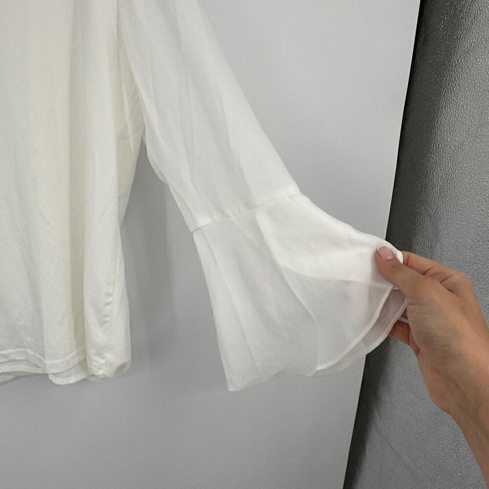 41 Hawthorn Womens Blouse Small White Surplice Neckline Bell Sleeve Top Preppy - Picture 6 of 14
